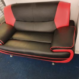 FUNKY TWO SEATER SOFA – BLACK/ RED FAUX LEATHER